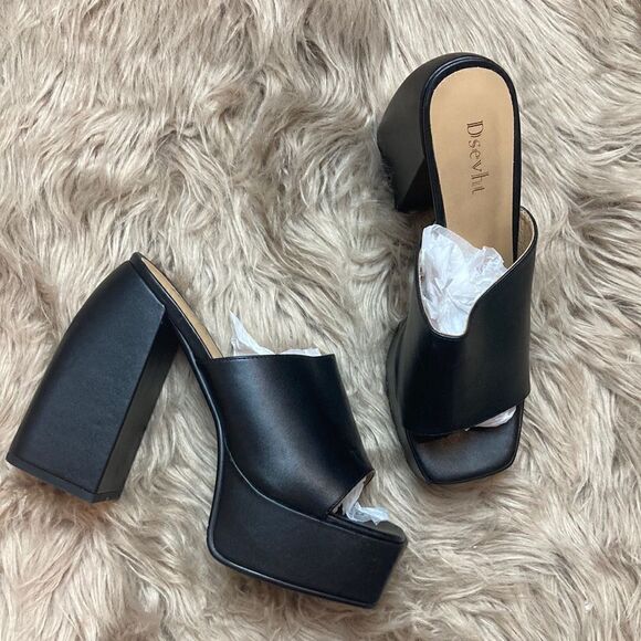 Dsevht Platform Sandals Slip On Open Square Toe Chunky Block High Heel Pump - Picture 2 of 15